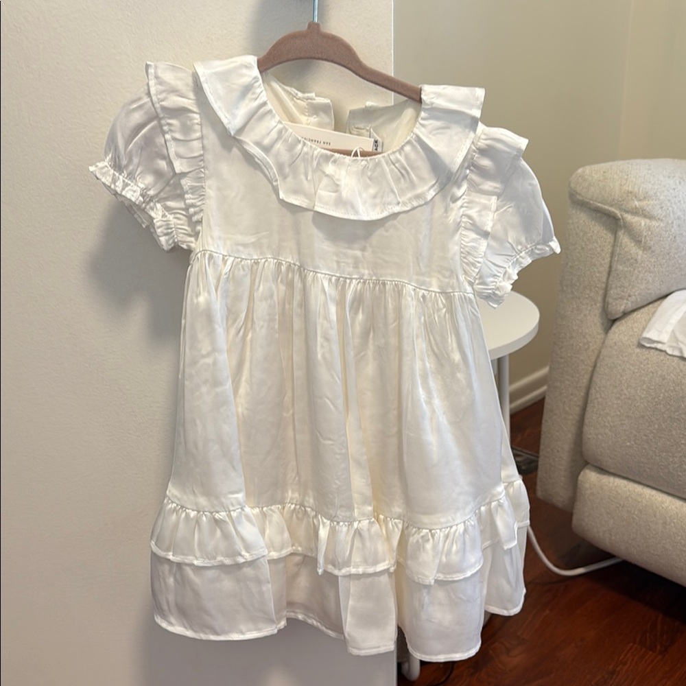 Fancy White Ruffled Baby Dress with Bow